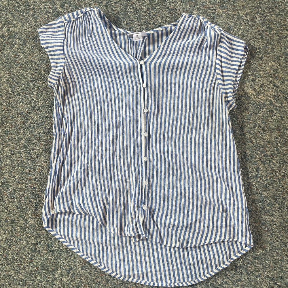 Liz Claiborne Blue and White Striped Button Down Shirt